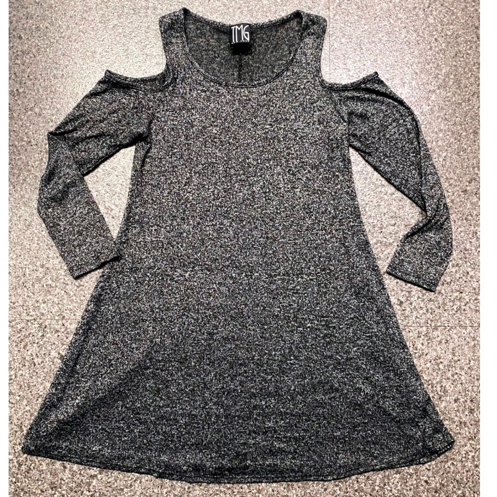 TMG New‎ York Cold Shoulder Long Sleeve Knit Dress Women's Medium Heathered Gray